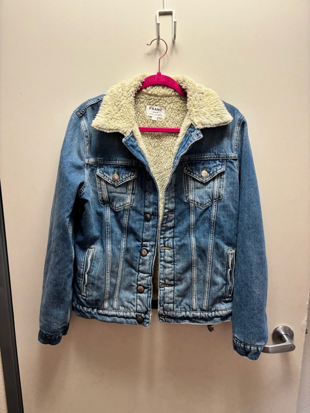 FRAME Denim Sherpa-Lined Denim Jacket - Blue & Cream